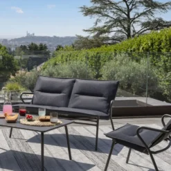 Canapé d'extérieur en aluminium coloris anthracite Vence BeComfort Lafuma - 123 x 69 x 70 cm