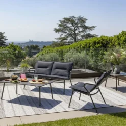 Canapé d'extérieur en aluminium coloris anthracite Vence BeComfort Lafuma - 123 x 69 x 70 cm
