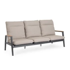 Canapé d'extérieur en aluminium et teck coloris beige Miguel - 213 x 86 x 92 cm