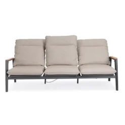 Canapé d'extérieur en aluminium et teck coloris beige Miguel - 213 x 86 x 92 cm