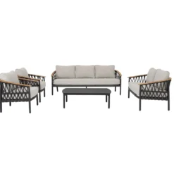 Canapé 3 places anthracite en aluminium et corde Bizzotto Fenix - 205 x 75 x 85 cm