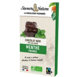 18 carrés fourrés menthe enrobés de chocolat noir bio Saveurs et Nature - 80 g