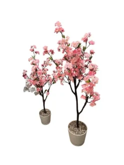 Cerisier artificiel à fleurs rose vif en pot - 123 cm