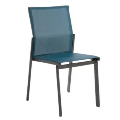 Chaise en aluminium graphite et textylène bleu Abelia - 48 x 54 x 87 cm