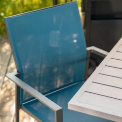 Chaise en aluminium graphite et textylène bleu Abelia - 48 x 54 x 87 cm