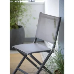 Chaise pliante en aluminium et toile textylène couleur gris orage Max - 90 cm