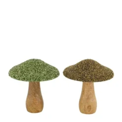Champignon en bois de manguier avec chapeau en perles - Ø 13 x 15 cm