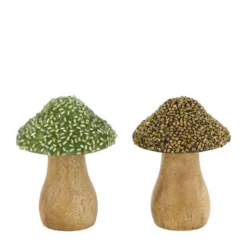 Champignon en bois de manguier avec chapeau en perles - Ø 5,5 x 8 cm