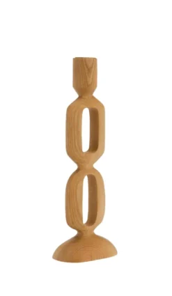 Chandelier flambeau 2 cercles en bois et métal coloris naturel - 9,5 x 6 x 27,5 cm
