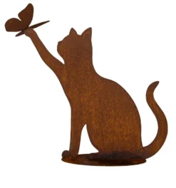 Chat décoratif coloris marron en métal rouillé - 49 x 50 cm