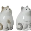 Chat décoratif en terre cuite blanche - Ø 9 x H 14 cm