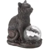 Chat en résine avec globe en verre à LED solaire couleur changeante Smart Garden - 19,5 x 10,5 x 16,5 cm