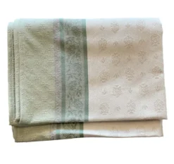 Chemin de table en coton vert sauge, beige et bleu Olea - 50 x 150 cm