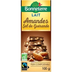 Chocolat lait amandes sel de guerande 100 g BONNETERRE