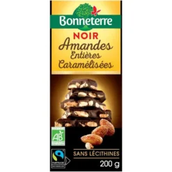 Chocolat noir amandes caramélisées 200 g BONNETERRE