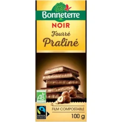 Chocolat noir fourre praline 100 g BONNETERRE