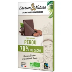 Chocolat noir 70% origine Pérou bio Saveurs et Nature - 80 g