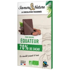 Chocolat noir 70% Origine équateur bio Saveurs et Nature - 80 g