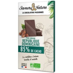 Chocolat noir 85% origine République Dominicaine bio Saveurs et Nature - 80 g