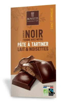 Chocolat noir pâte à tartiner chocolat au lait noisettes Bio Bovetti - 100 g