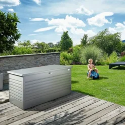 Coffre de jardin 130 en acier galvanisé coloris argent métallisé Biohort - 134 x 62 x 71 cm