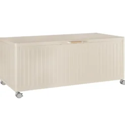 Coffre de rangement beige soie en aluminium et acier Bizzotto Ocean grand modèle - 182 x 89 x 70 cm
