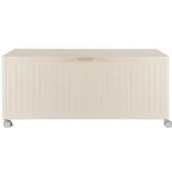 Coffre de rangement beige soie en aluminium et acier Bizzotto Ocean grand modèle - 182 x 89 x 70 cm