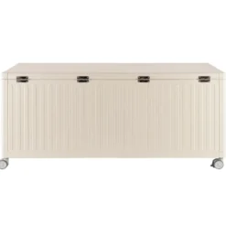 Coffre de rangement beige soie en aluminium et acier Bizzotto Ocean grand modèle - 182 x 89 x 70 cm