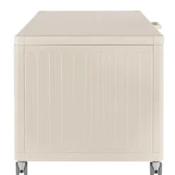 Coffre de rangement beige soie en aluminium et acier Bizzotto Ocean grand modèle - 182 x 89 x 70 cm