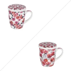 Coffret tisanière en porcelaine décorée rose avec filtre Rosalia - 36 cl