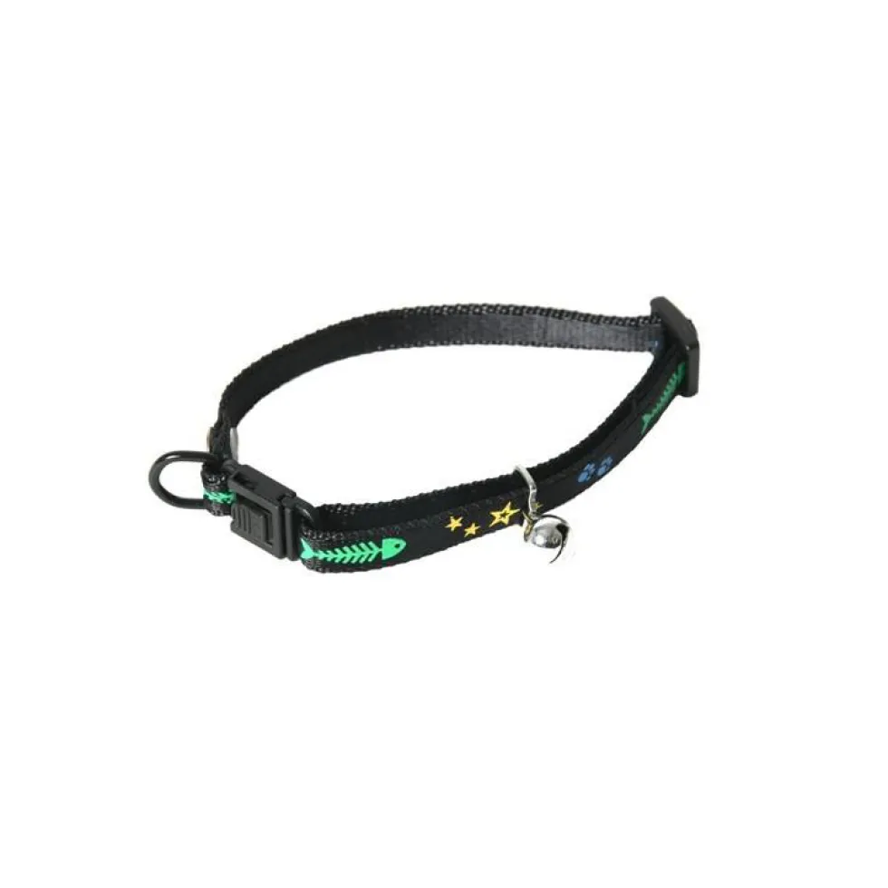 Collier chat noir à motif et grelot 10 mm Martin Sellier - 25/35 cm