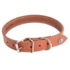 Collier pour chien en cuir coloris cognac turquoise Martin Sellier Flash - taille 22/47