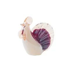 Coq décoratif en verre sulfure blanc et rouge Max - 13 x 5,5 x 13 cm
