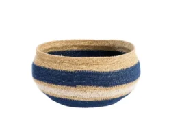Corbeille de rangement ronde rayée coloris multicolore en osier - 30 x 30 x 16 cm