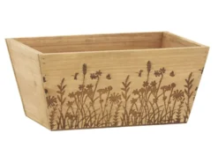Corbeille en bois à motif herbes - 26 x 18 x 12 cm
