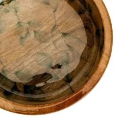 Coupe en bois de manguier à décor de feuillage vert - Ø 20 x H 5 cm