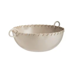 Coupelle en tôle d’acier doux avec bord tressé beige mat - Ø 21 x H 8 cm