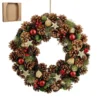Couronne de sapin, pommes de pin naturelles et décorations colorées Roslyn grand modèle - Ø 45 x H 9 cm
