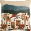 Coussin carré brodé motif village Elie - 45 x 45 cm