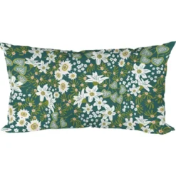 Coussin déco en polyester/coton fleuri vert Elégantes - 50 x 30 x 15 cm