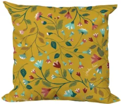 Coussin déco en polyester/coton à motifs coloris cumin Apolline - 40 x 40 x 15 cm