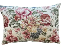 Coussin en coton fond blanc décor fleurs roses Alais - 35 x 50 cm