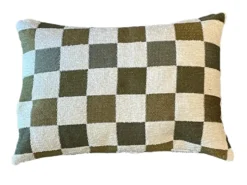 Coussin vert kaki en PE/coton Échiquier - 35 x 50 cm