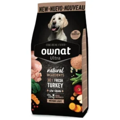 Croquette pour chien adulte de taille moyenne light au poulet et riz Ownat - 3 kg