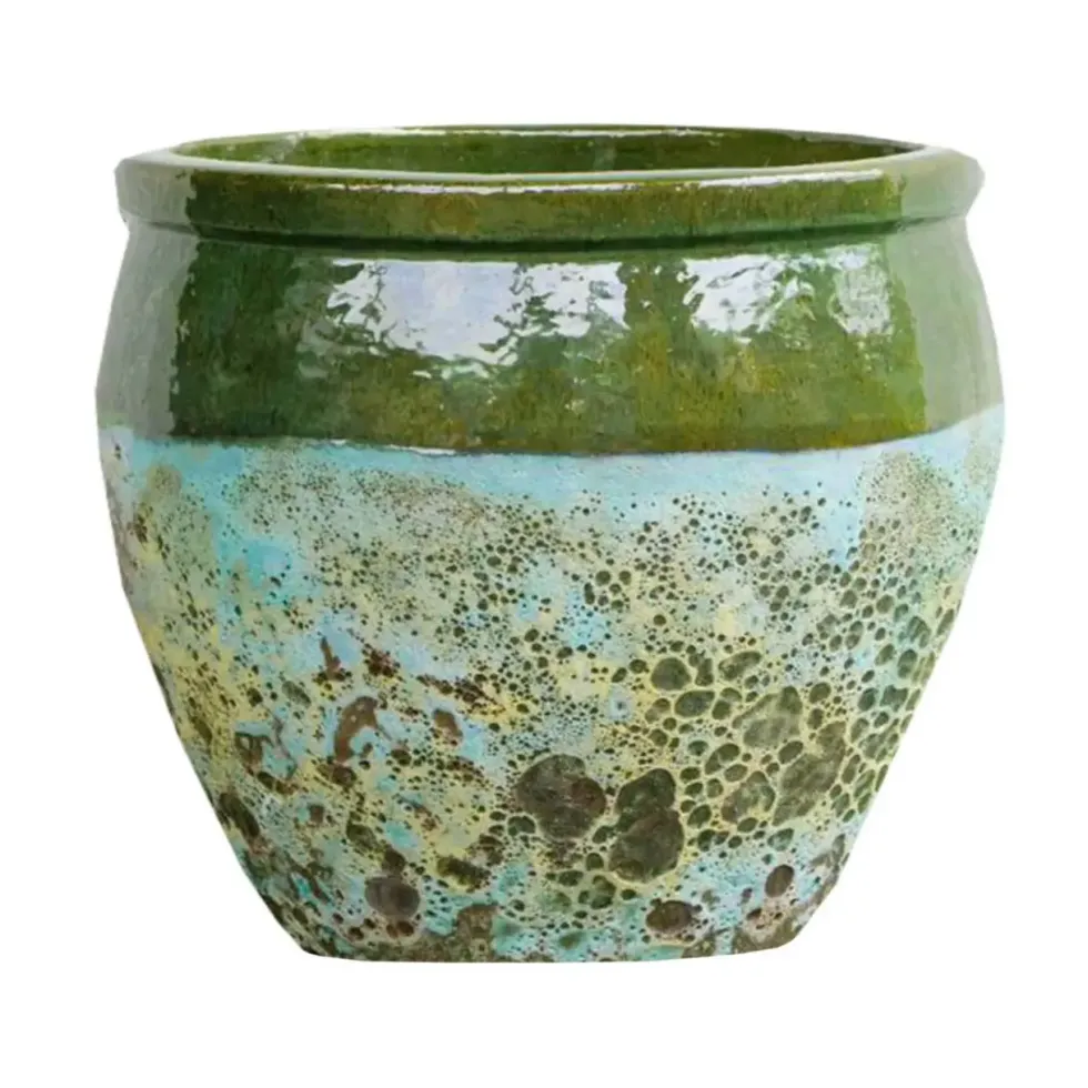 Cuvier en grès émaillé fait-main coloris vert Poterie du Bousquet Léon - Ø 40 x H 39 cm