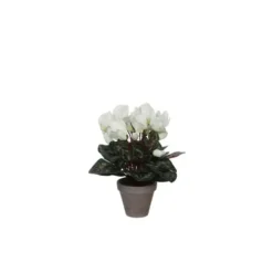 Cyclamen blanc plante artificielle en pot gris H 30 x Ø 30 cm