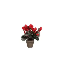 Cyclamen rouge plante artificielle en pot gris H 30 x Ø 30 cm