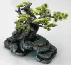 Décor d'aquarium pierre bonsai coloris vert en résine de polyester - 16,5 x 16,5 x 18 cm