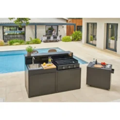Desserte roulante fermée pour plancha en acier noir Forge Adour - 81 x 63 x 74 cm