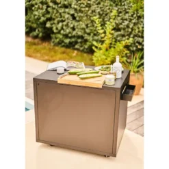 Desserte roulante fermée pour plancha en acier noir Forge Adour - 81 x 63 x 74 cm
